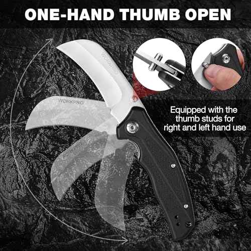 WORKPRO Pocket Knife, Hawkbill Folding Utility Knife with Lanyard Hole and Belt Clip, Electrician Knife for Cable Skinning and Carpet, Linoleum, Cardboard, Rope, Wire Cutting