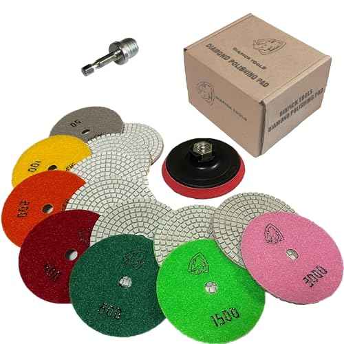 Diamond Polishing Pads 4 Inch Wet Dry Set 9 Pieces for Concrete Marble Quartz Stone Countertop Granite Polishing and Sanding disc Include 5/8"-11thread Backer pad and Drill Adapter