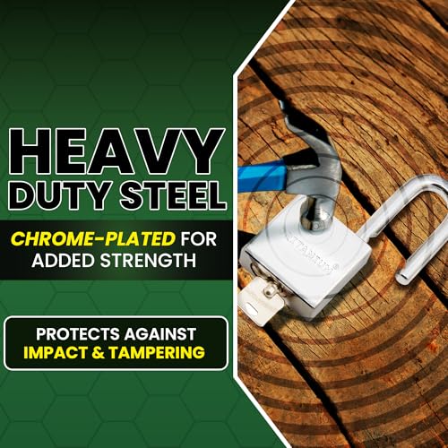 Britanium¢ç SFE60 Professional Grade Padlock - Chrome Plated Steel with Boron Alloy Shackle, 5 Tumbler Keys, Weather-Resistant Design for Storage & Commercial Security