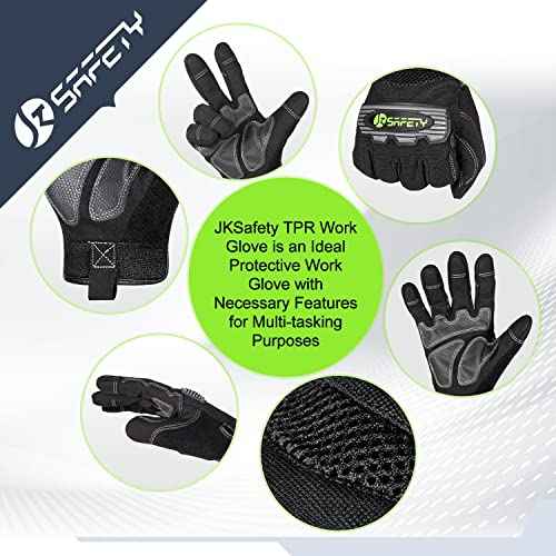 JKSafety High Performance Utility Work Gloves, all Purposes Mechanical Gloves, Guantes de Trabajo, for men and women, safety utility for works (G228-Black L)