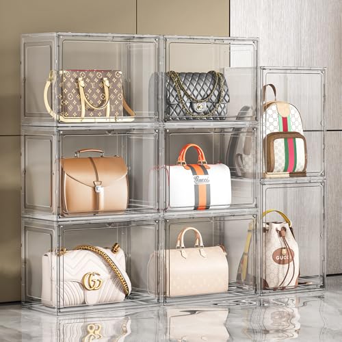 XL-5 Pack Purse Organizer for Closet - White, Stackable Handbag Storage with Magnetic Door