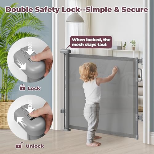 Cideny Gray Retractable Baby & Pet Gate 34" Tall x 55" Wide for Stairs & Doorways