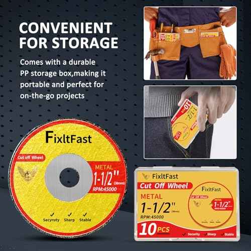 FIXLTFAST 1-1/2 Cut Off Wheels,1.5" x 1/8" Fiberglass Reinforced Metal Cutting disc for Rotary Tool Accessories Include Mandrels- 11 Pack