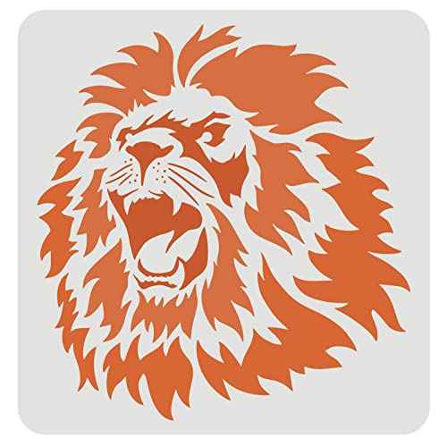 FINGERINSPIRE Lion Head Stencil 11.8x11.8 Inch - Wild Animal Pattern for African Big Cat - Reusable Plastic Stencil for Painting on Wood, Floor, Wall and Tile