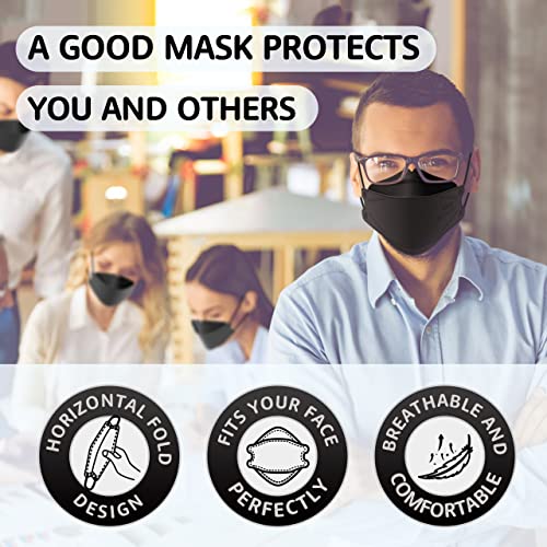 LEVENIS KN95 Face Masks 50 Pack Adult Black - Breathable & Comfortable Disposable Protective Mask