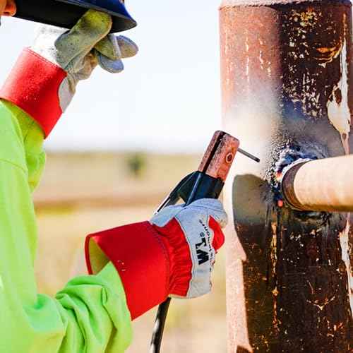 Wells Lamont Leather Work Gloves with Safety Cuff, Double Palm, Split Cowhide, Large (4050)