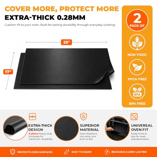ThreadNanny 2 Pack 17x25 Oven Liners - Thick Non-Stick Heat-Resistant Mats, BPA/PFOA Free