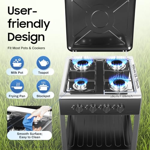 Portable 4-Burner Gas Stove with Double Shelves - Indoor/Outdoor Cooking