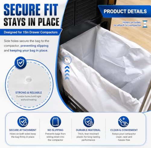 Foifatt 60 Pack 15-Inch Trash Compactor Bags - Leak-Proof, Heavy-Duty Kitchen Waste Liners
