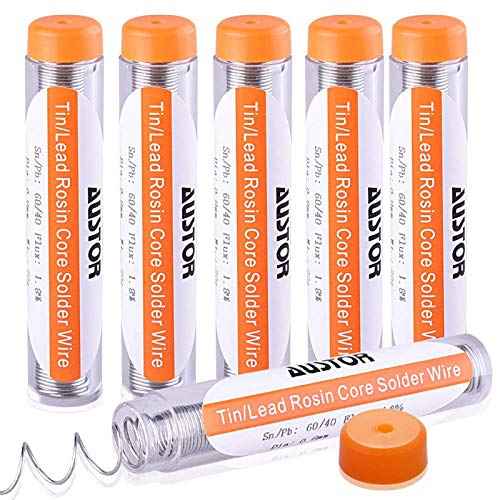 AUSTOR Pack of 6 Solder Wire 60-40 Rosin Core Solder 0.6mm Electrical Soldering Wire, 20g