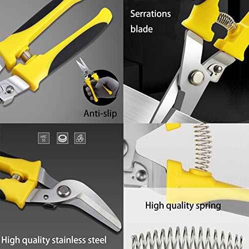 Aviation Tin Snips 8 Inch Heavy Duty Metal Cutter, Straight Shears with Stainless Steel Blade & Comfort Grips, Multifunction Cutting of Branches, Cable Wires, Thin Iron, Cardboard(Right Hand)