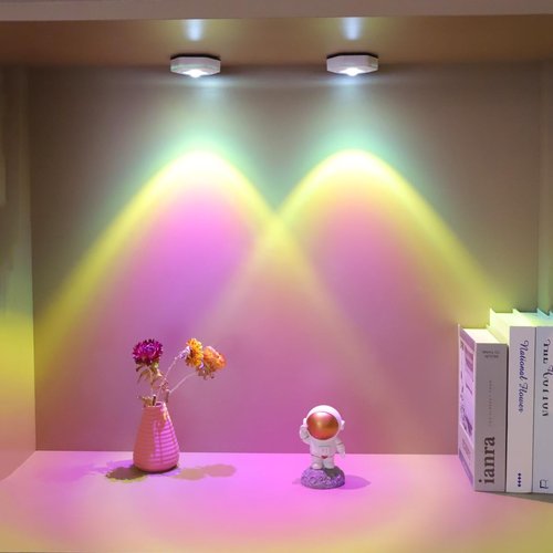 2PCS Hexagonal Under Cabinet Illuminated Night Light - Wireless Battery Powered Dimmable Touch Illuminated Shelf Light for Kitchen Bookcase Bottom (Dazzle Purple)
