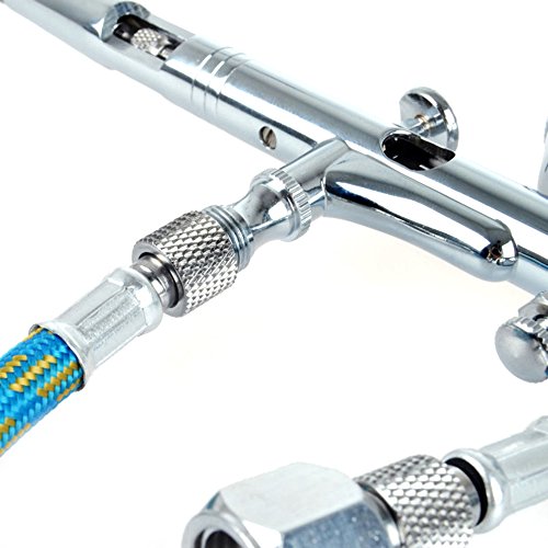 Pinkiou Airbrush Hose 6 Feet Nylon Braided Air brush Hose with Standard 1/8" Size Fitting and a 1/4" Size Fitting for Connect Airbrush Painting Tools and Compressor