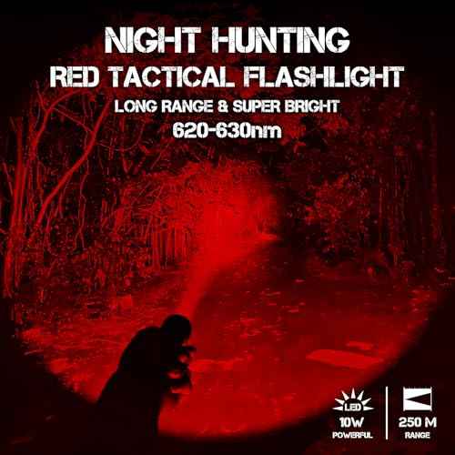 ULTRAFIRE Red Hunting Flashlight, 273-Yard Long Range, 10W Super Bright Tactical LED Red Light for Night Hunting Essentials, Coyote, Hog, and Varmint - Single Mode Predator Light WF-509R