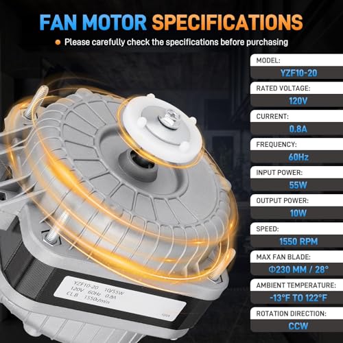 120V AC Fan Motor 10/55W 1550 RPM Shaded Pole Condenser Fan for Cooling Equipment