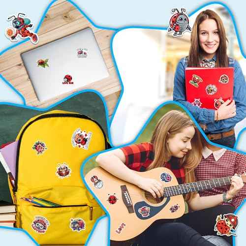 Ladybug Stickers 50 Pieces Vinyl Waterproof Decal for Laptop Water Bottle Phone Car Window Bike Motorcycle Stakeboard Scrapbook Ladybugs Sticker Gifts for Kid Teen Adult