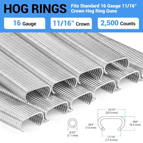 Meite 16 Gauge Galvanized Hog Rings 11/16" Crown for Upholstery, Fencing, Bag Closing - 2500 Count