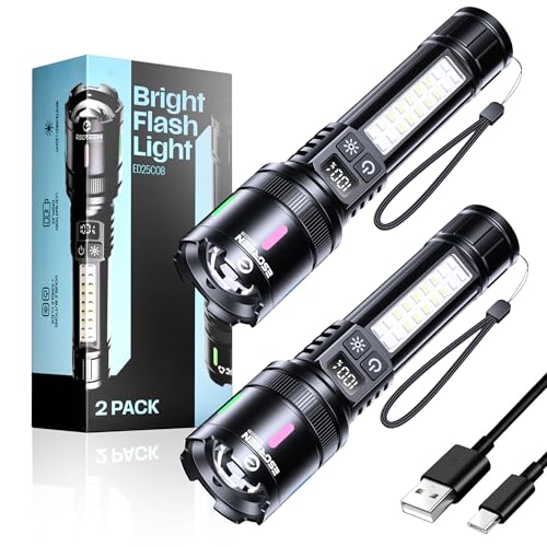 Esgreen 2 Pack Rechargeable LED Flashlights High Lumens 90000, Compact, 6 Inch, Emergency & Camping