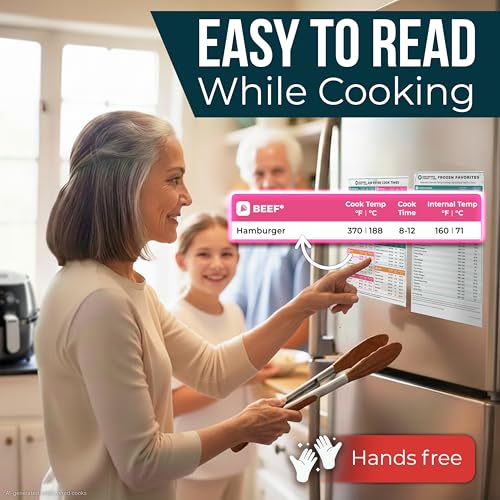Air Fryer Cheat Sheet Set (White) – Magnetic Cooking Guide & Time Chart for 80+ Foods