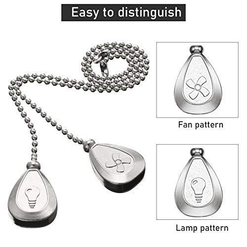 Patelai 4 Pack Silver Ceiling Fan Pull Chain Extenders with Fan & Light Patterns