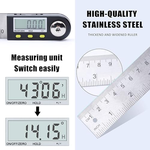 Yangoutool Digital Angle Ruler 500mm/20-Inch with 360° Protractor, Lock, CR2032 Battery