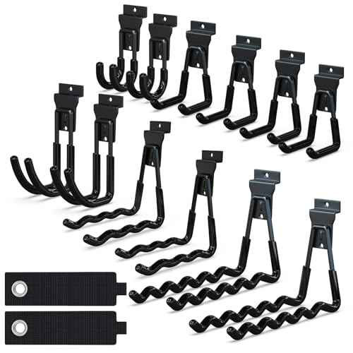 Slatwall Accessories 14PC,Slatwall Hooks with 1 Extra Round Strengthen Welding Spot,Slat Wall Hanging Hooks and Hangers,5 Sizes with Extension Cord Organizer(Black)
