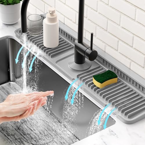 Snoquir 24'' Gray Faucet Splash Guard Mat for Kitchen Sink Water Splash Prevention