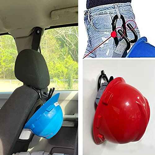 2 Pack Universal Over The Seat Hard Hat Rack, Wall Mount Hard Hat Holder Hanger Hook - Strong & Flexible for Variety of Hard Hat - Simple to install. Your hard hat is always right within arms reach.