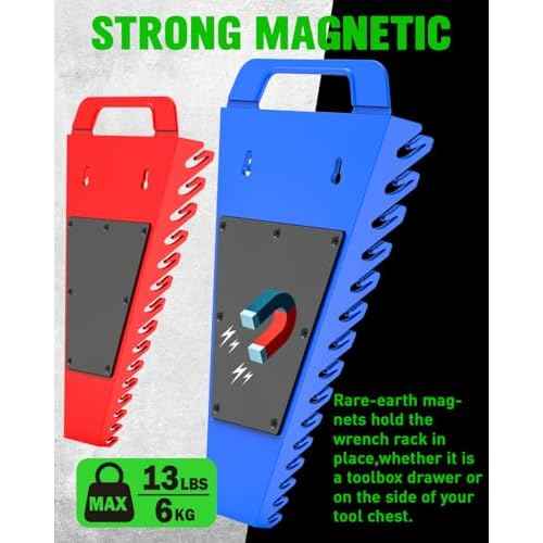 SWANLAKE Magnetic Wrench Organizer Toolbox Holder, 4-Pack SAE (1/4'' to 1-1/16''), Metric (6mm to 27mm) Wrench Organizers, Total Hold 60 Slots Ratchet Holders for Tool Box