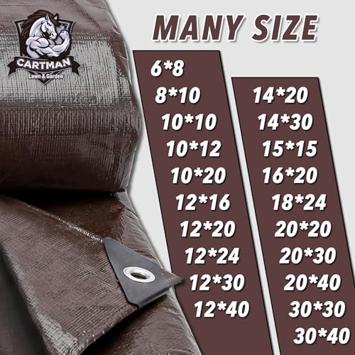 CARTMAN 8x10Ft Brown Waterproof Poly Tarp Cover 20 Mil Heavy Duty Weatherproof
