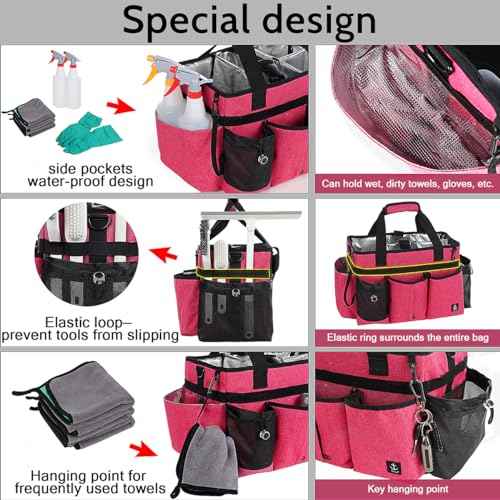 Large Cleaning Caddy Bag Built-in Sturdy Support Board, Cleaning Organizer with Detachable Divider, Cleaning Supply Tote with Adjustable Shoulder Strap&Waist belt for Cleaners & Housekeeper