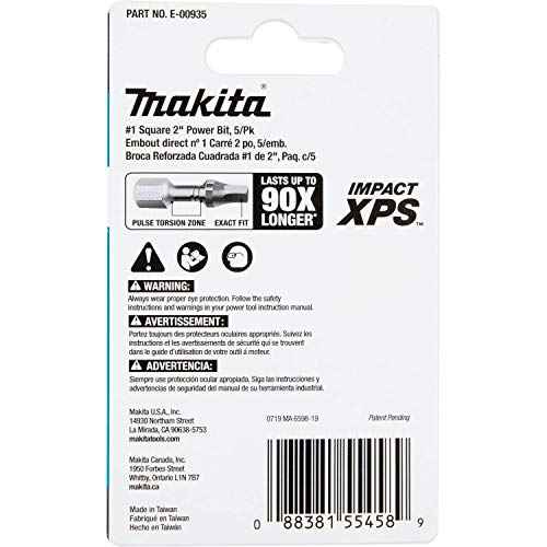 Makita E-00935 Impact XPS¢â #1 Square 2" Power Bit, 5/pk