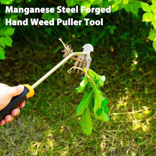 Uprooting Weeding Tool - Hand Held Weeder Puller Tool, Rubber Handle, 4 Teeth Weed Remover for Garden Farm Weeding