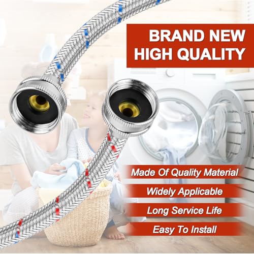 Cenipar 4FT Stainless Steel Washing Machine Hoses with 90° Elbow - Hot & Cold Water Supply Line, 2 Pack
