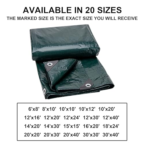 CARTMAN 8x10Ft Waterproof Poly Tarp Cover - Heavy Duty Green 8 Mil