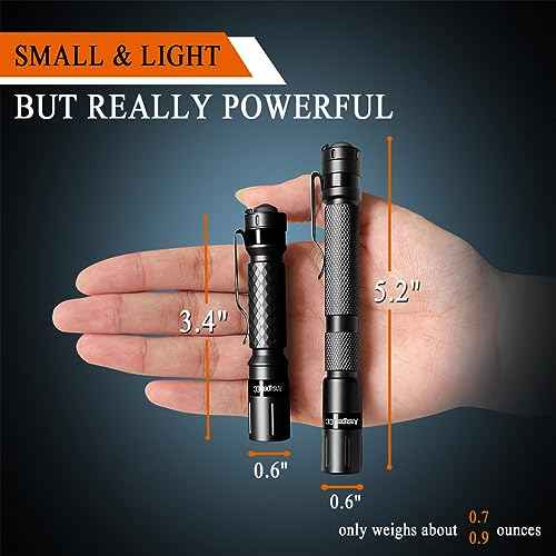 Mini Flashlight 3 Modes Small Flashlights LED Powerful High Lumens Tactical Pen Light with Clip,Slim Portable Pocket Compact Torch for Emergency Inspection AAA Battery Water-Resistant(3.4 & 5.2 inch)