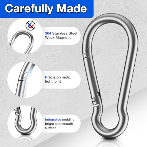 20PCS Heavy Duty Stainless Steel Carabiner Clips 1360lbs Load for Camping, Pet, Gym, & Outdoor Use