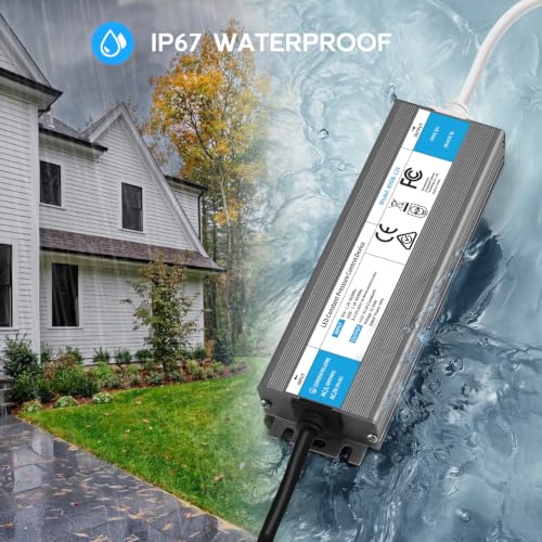 VOEWT 12V 100W Waterproof IP67 LED Power Supply Transformer AC85-265V to DC 12V, Small & Quiet with 3-Prong Cord