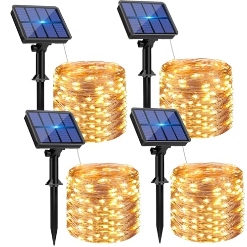 BTFarm 4 Pack Outdoor Solar String Lights 132FT Warm White 320LED Fairy Lights