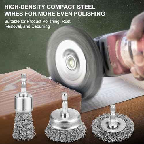 6Pcs Professional Wire Wheel, Carbon Steel Wire Brush for Drill, Drill Cup Brush for Cleaning Rust, Wire Brush Drill Attachments with 1/4 Inch Hex Shank