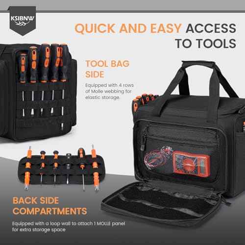 KSIBNW Tool Bag 14-Inch, Heavy Duty Tool Organizer Tote for Men, Tactical Hand Bag, Storage Organizer Pouch for Electrician, Repairman, Carpenters, Mechanics, Plumbers, Handyman, Khaki