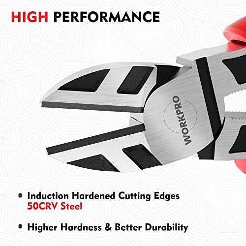 WORKPRO 6¡± Wire Cutters Heavy Duty CRV Steel, Diagonal Pliers for Cutting Wires Craft, Comfort Grip Handle