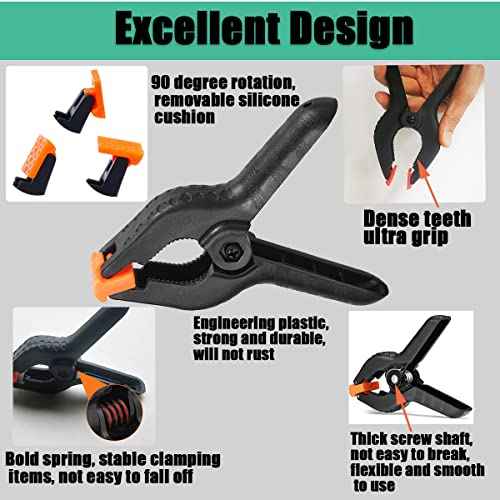 Spring Clamps,10 Pack 4.5in Professional Plastic Heavy Duty Spring Clips for Crafts, Backdrop Clips Clamps for Backdrop Stand,Photography Studios,Woodworking,Home Improvement