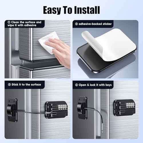 Upgraded Refrigerator Combination Locks- Changeable Password Fridge Locks for Kids, Toddlers and Children, Child & Baby Proofing Safety Door Lock for Cabinet and Drawers Windows (Black-1 Pack)