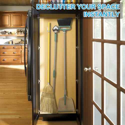 4pack Mop and Broom Holder Wall Mount Self Adhesive - No Drill Mop and Broom Handle Gripper, Household Cleaning Organizer for Organization and Storage, Holds up to 6 lb