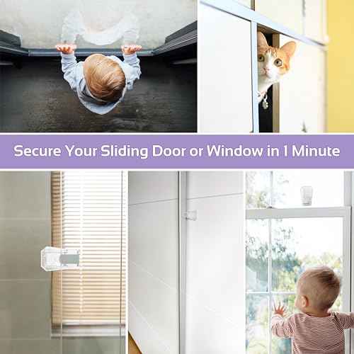 Child Proof Locks for Sliding Doors, Glass Windows, Closets & Cabinets (2 Pack) - Adhesive Baby Safety Keyless Sliding Door Stopper (Transparent)