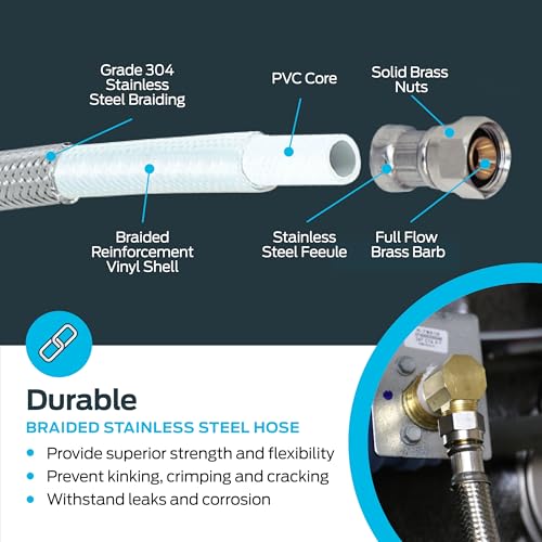 Eastman 6 ft Dishwasher Installation Kit with Stainless Braided Supply Line and 3/8 in Compression Ends