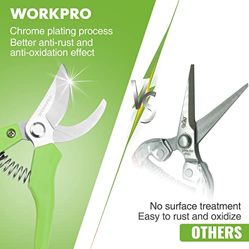 WORKPRO Garden Clippers, 2 Pcs Flower Scissors Include 8" Bypass Pruner and 8.5'' Straight Blade Shear, Professional Pruning Shears Kit for Cutting Flowers, Trimming Plants, Fruits Picking