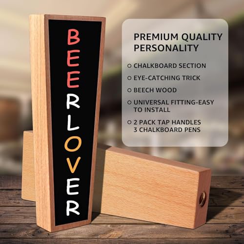 Wooden Beer Tap Handles – Chalkboard 2 Pack, Markable Keg Tap Handles