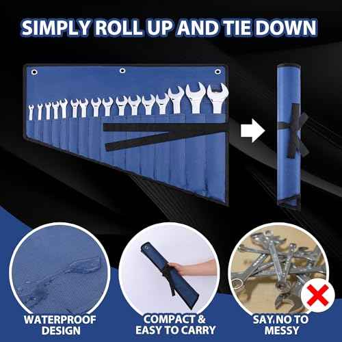 16 Pockets Wrench Roll Organizer, Wrench Pouch Roll Up with Water Proof Oxford Cloth, ool Roll Bag for Wrenches Organization